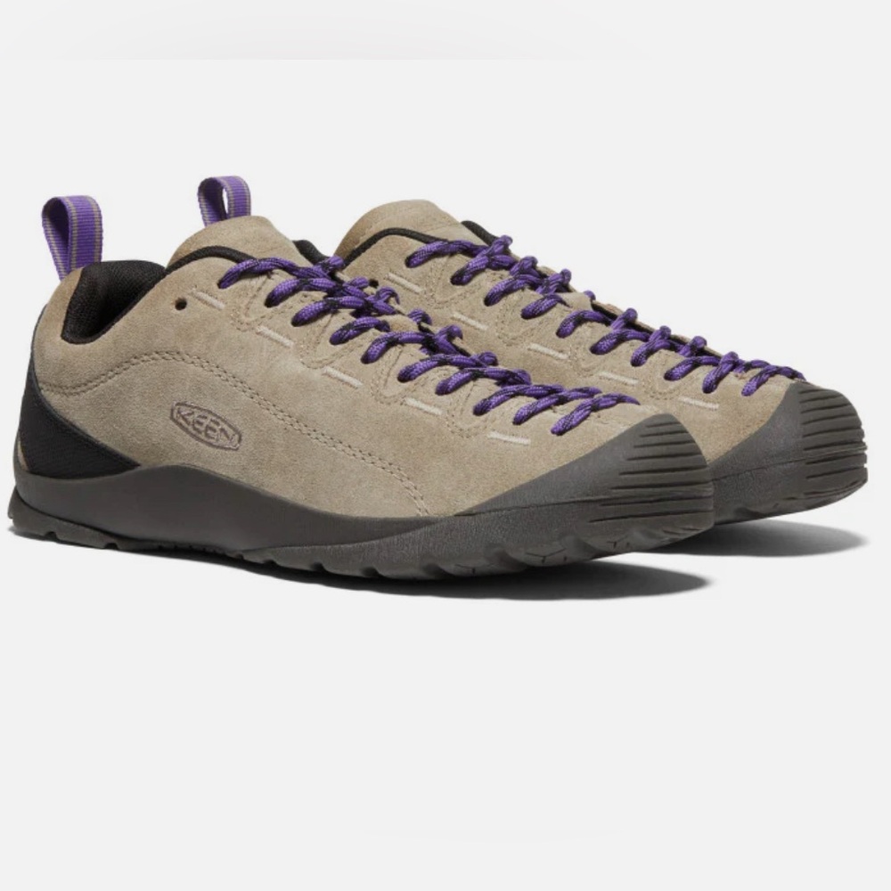 Keen Women's Taupe Suede Sneakers with Purple Laces